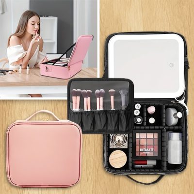 Geantă pentru cosmetice cu oglindă LED | GLAMANIA