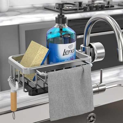 Organizator pentru bateria chiuvetei - aluminiu aerospațial, fără unelte | FAUCETUP