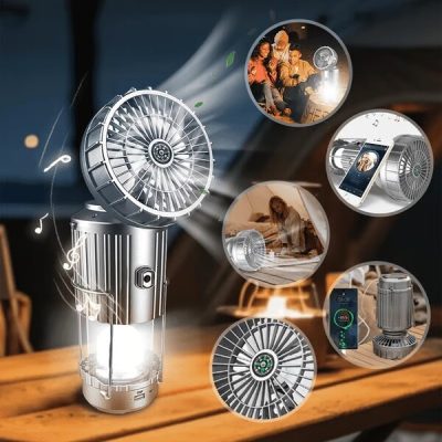 Lampă de camping 5 în 1 - ventilator, lumină, difuzor, baterie externă și busolă | LANTFAN